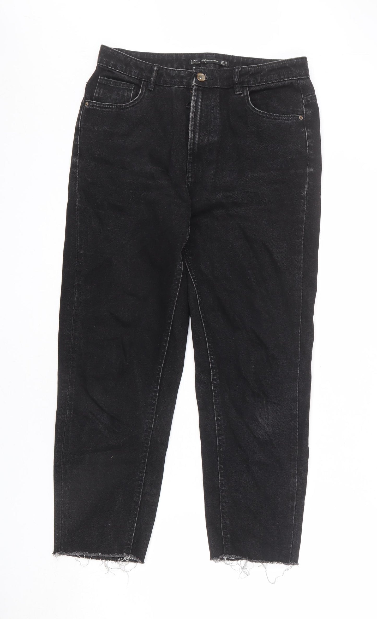 Zara Womens Black Cotton Straight Jeans Size 10 L25 in Regular Zip