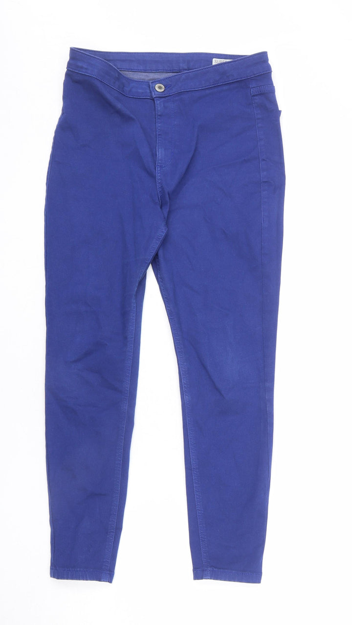 Marks and Spencer Womens Blue Cotton Skinny Jeans Size 12 L24 in Regular Zip - Short Length