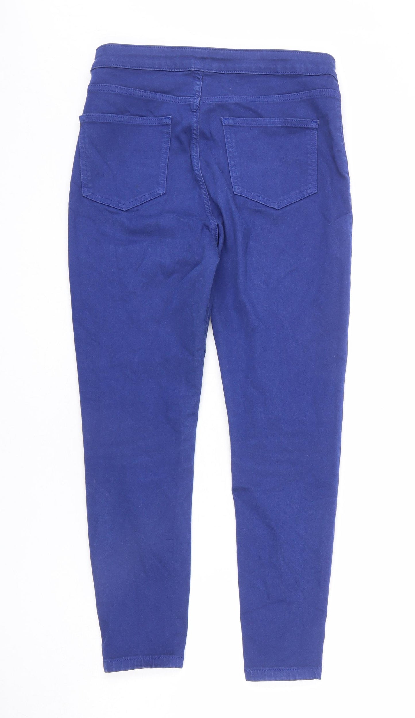 Marks and Spencer Womens Blue Cotton Skinny Jeans Size 12 L24 in Regular Zip - Short Length