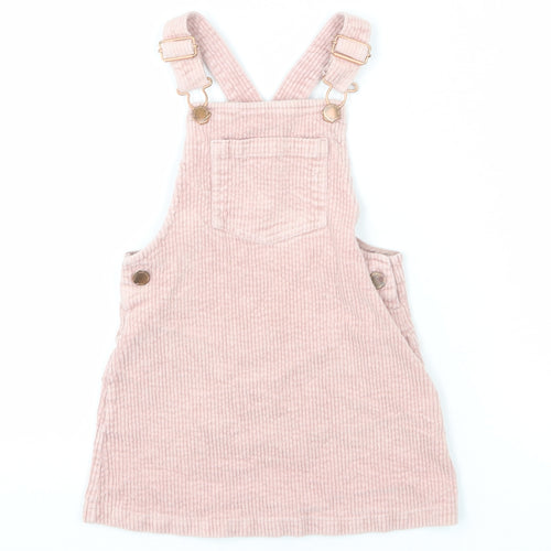 NEXT Girls Pink Cotton Pinafore/Dungaree Dress Size 3-4 Years Square Neck Buckle