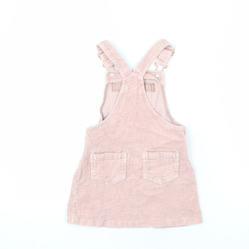 NEXT Girls Pink Cotton Pinafore/Dungaree Dress Size 3-4 Years Square Neck Buckle