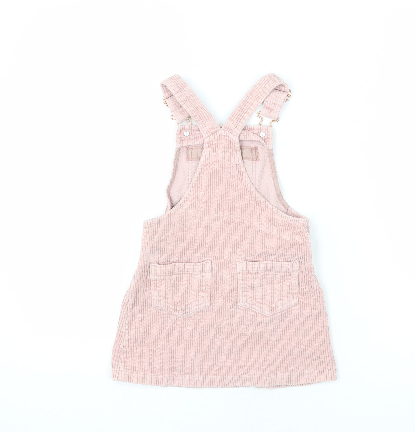 NEXT Girls Pink Cotton Pinafore/Dungaree Dress Size 3-4 Years Square Neck Buckle