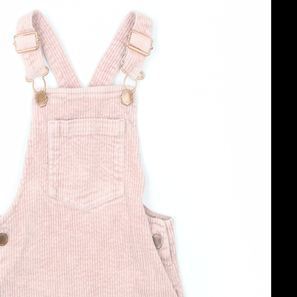 NEXT Girls Pink Cotton Pinafore/Dungaree Dress Size 3-4 Years Square Neck Buckle