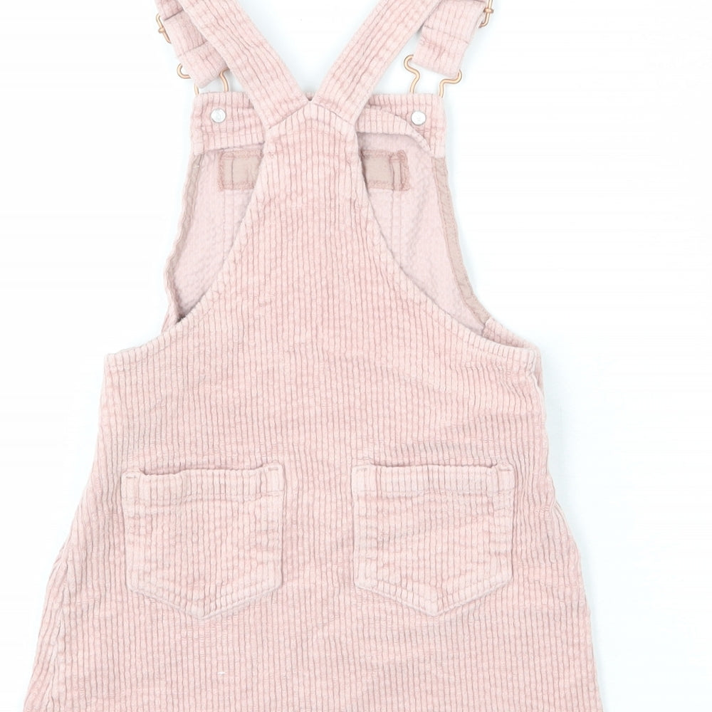 NEXT Girls Pink Cotton Pinafore/Dungaree Dress Size 3-4 Years Square Neck Buckle