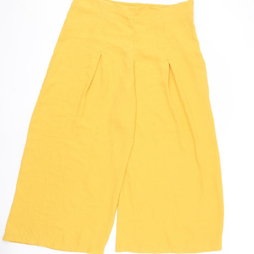 New Look Womens Yellow Polyester Trousers Size 16 L23 in Regular Zip - Cropped