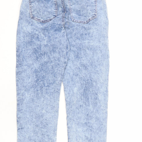 PEP&CO Girls Blue Cotton Tapered Jeans Size 11-12 Years L25 in Regular Drawstring - Acid Wash Effect, Jogger Look