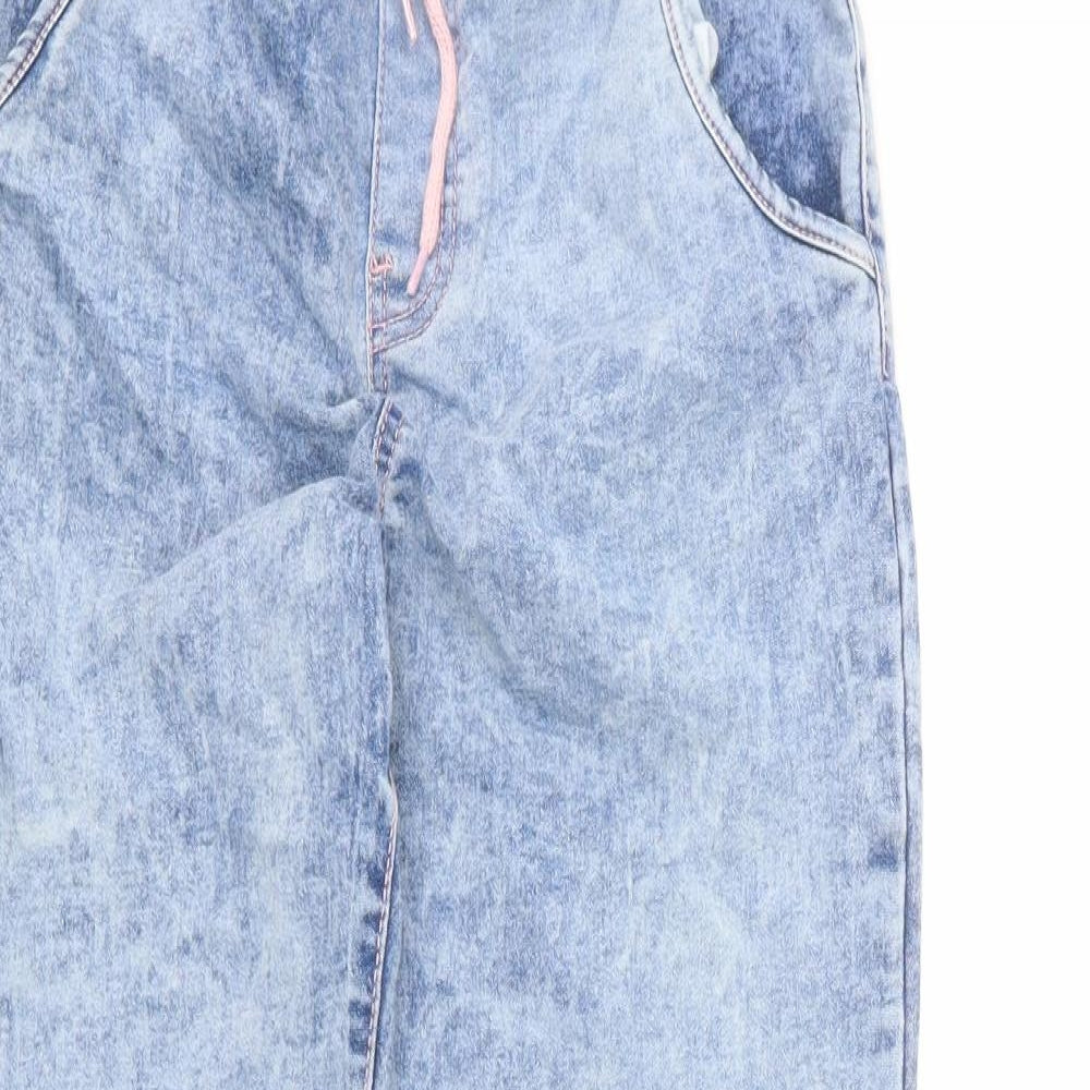 PEP&CO Girls Blue Cotton Tapered Jeans Size 11-12 Years L25 in Regular Drawstring - Acid Wash Effect, Jogger Look