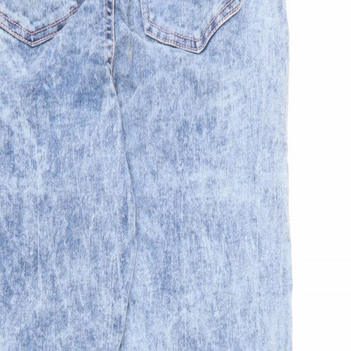 PEP&CO Girls Blue Cotton Tapered Jeans Size 11-12 Years L25 in Regular Drawstring - Acid Wash Effect, Jogger Look