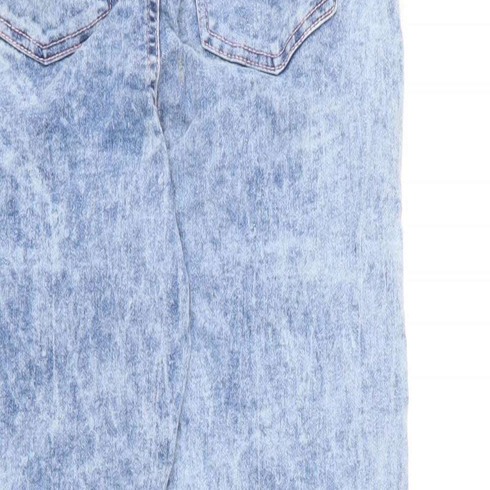 PEP&CO Girls Blue Cotton Tapered Jeans Size 11-12 Years L25 in Regular Drawstring - Acid Wash Effect, Jogger Look