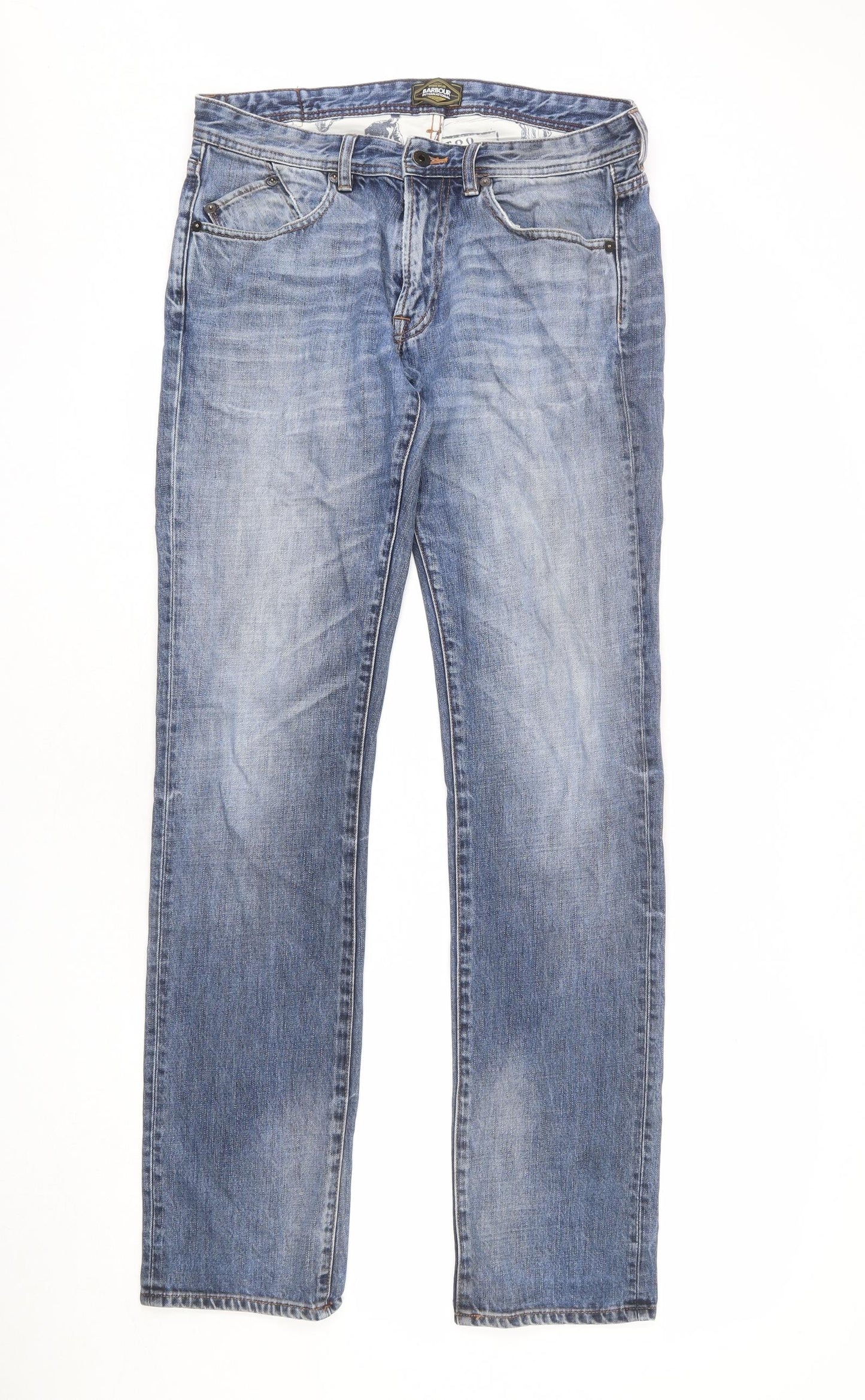 Barbour Mens Blue Cotton Straight Jeans Size 33 in L33 in Regular Zip