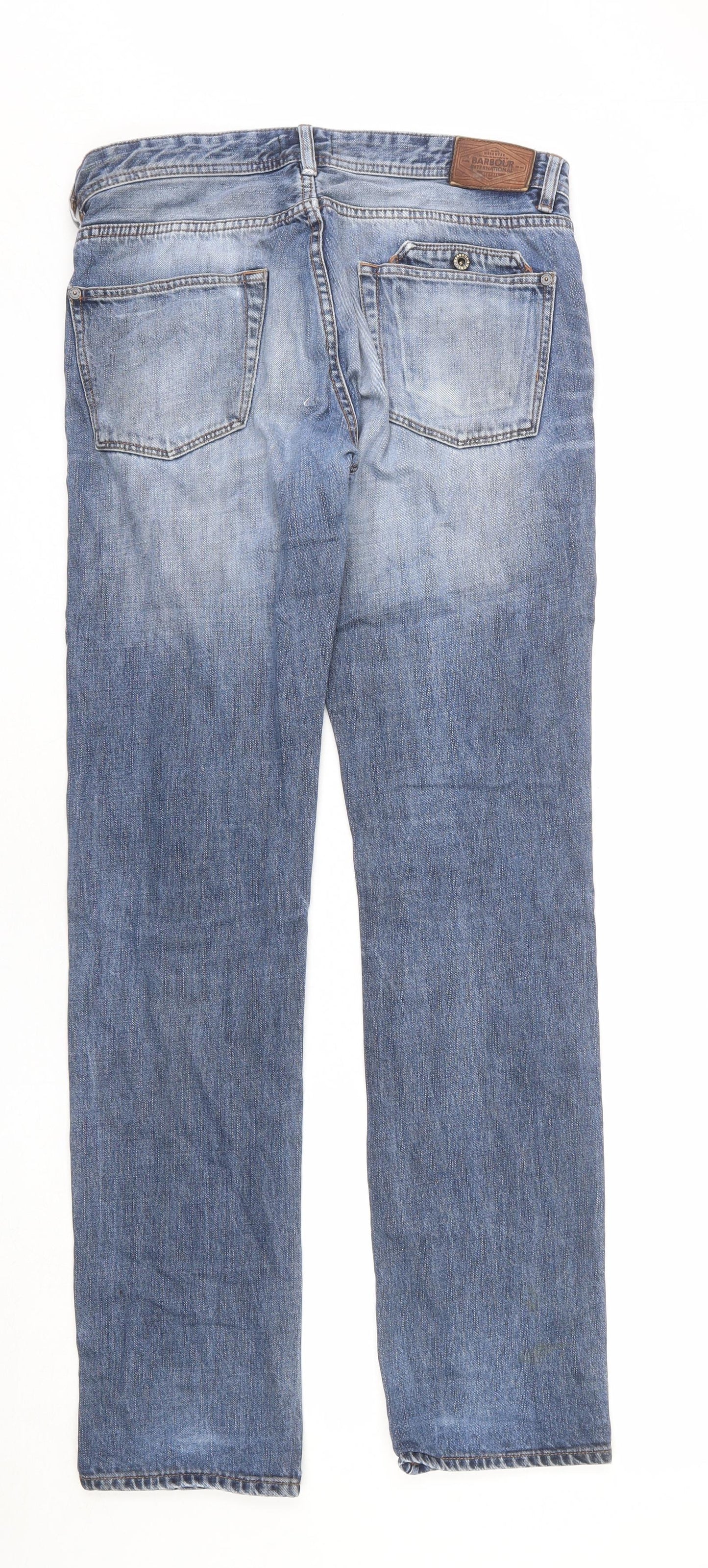 Barbour Mens Blue Cotton Straight Jeans Size 33 in L33 in Regular Zip