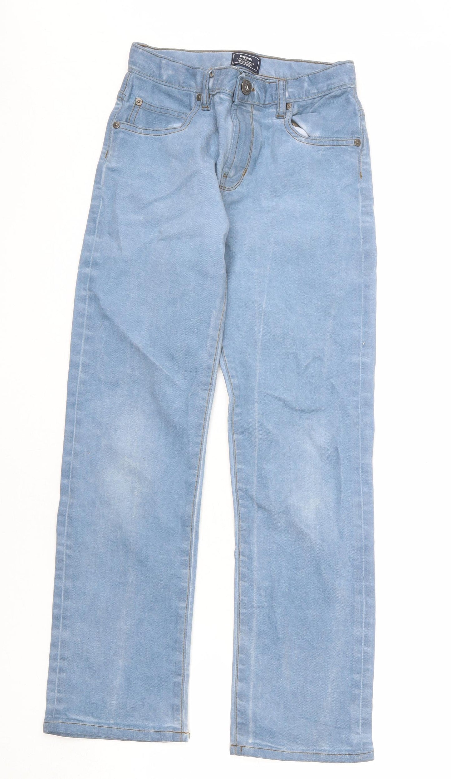 Gap Girls Blue Cotton Straight Jeans Size 12 Years L26 in Regular Zip - Washed Denim Look