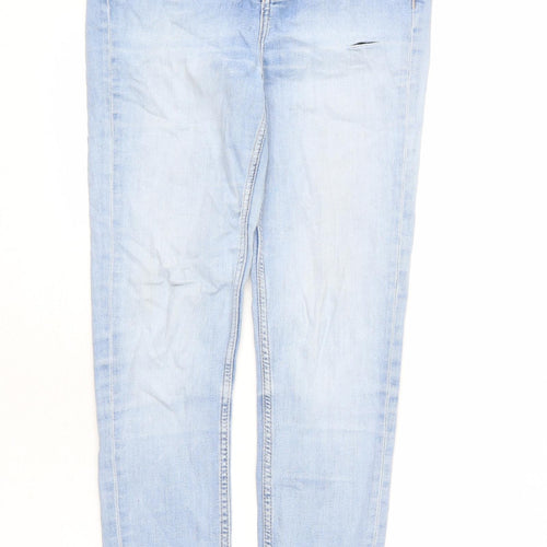 Marks and Spencer Womens Blue Cotton Skinny Jeans Size 10 L25 in Regular Zip