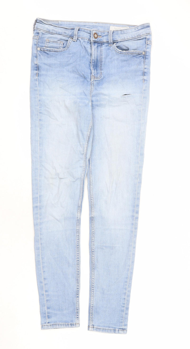 Marks and Spencer Womens Blue Cotton Skinny Jeans Size 10 L25 in Regular Zip