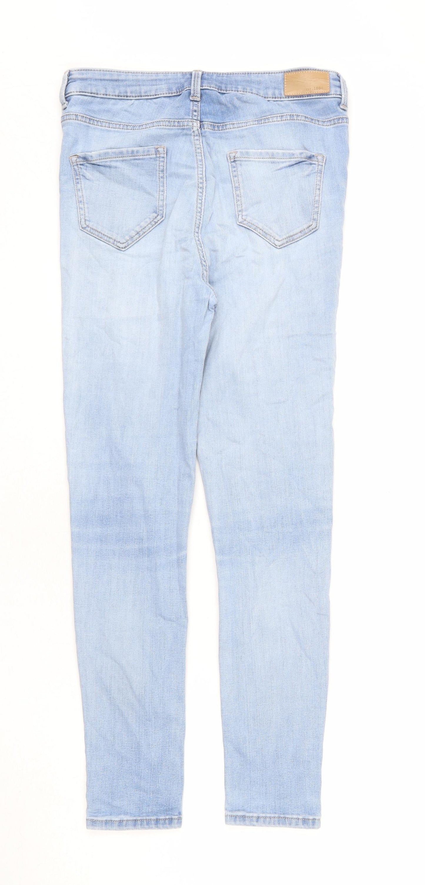 Marks and Spencer Womens Blue Cotton Skinny Jeans Size 10 L25 in Regular Zip