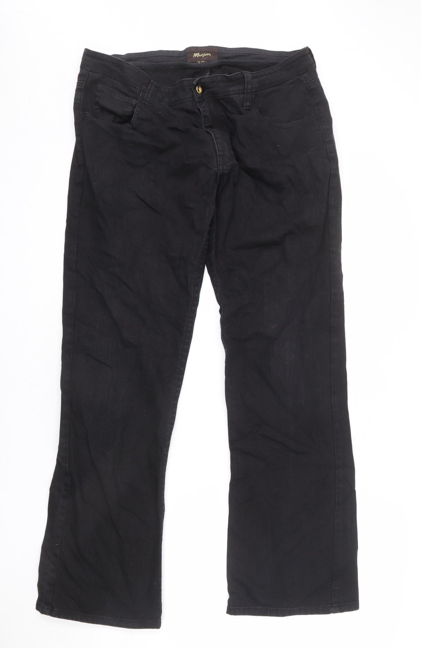 Monsoon Womens Black Cotton Bootcut Jeans Size 36 in L30 in Regular Zip