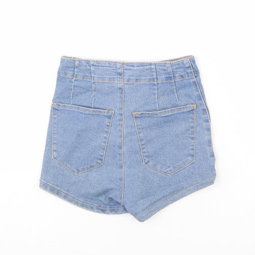 Bershka Womens Blue Cotton Hot Pants Shorts Size 4 Regular Zip