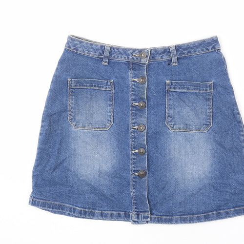 Avenue Womens Blue Cotton A-Line Skirt Size 10 Button