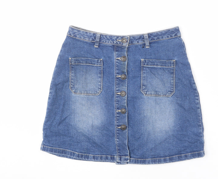 Avenue Womens Blue Cotton A-Line Skirt Size 10 Button