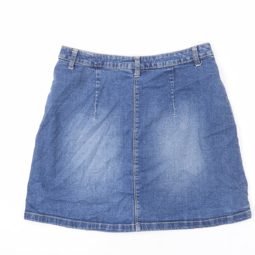Avenue Womens Blue Cotton A-Line Skirt Size 10 Button