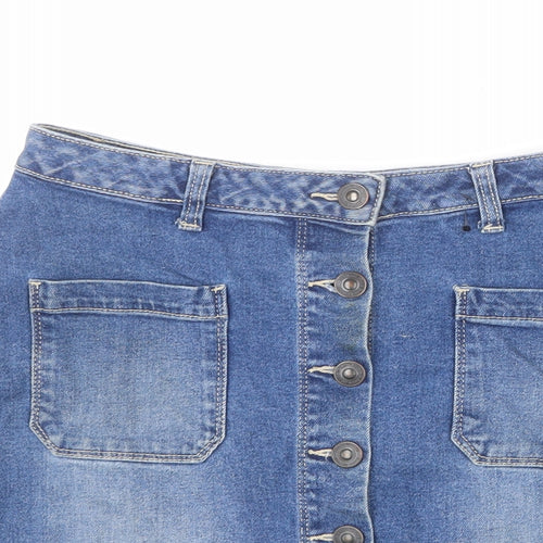 Avenue Womens Blue Cotton A-Line Skirt Size 10 Button