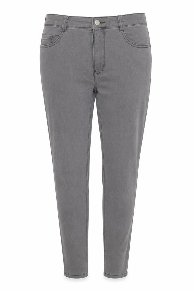 Front view of Pull&Bear women’s grey cotton skinny jeans, size UK 14, 25-inch leg regular zip