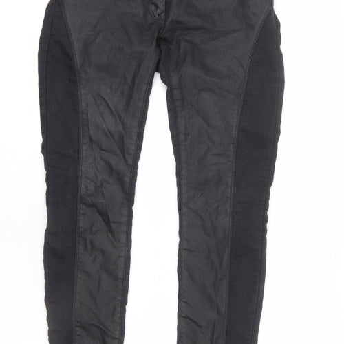 NEXT Womens Black Cotton Skinny Jeans Size 10 L27 in Regular Zip - Cut Out Detail, Shaping