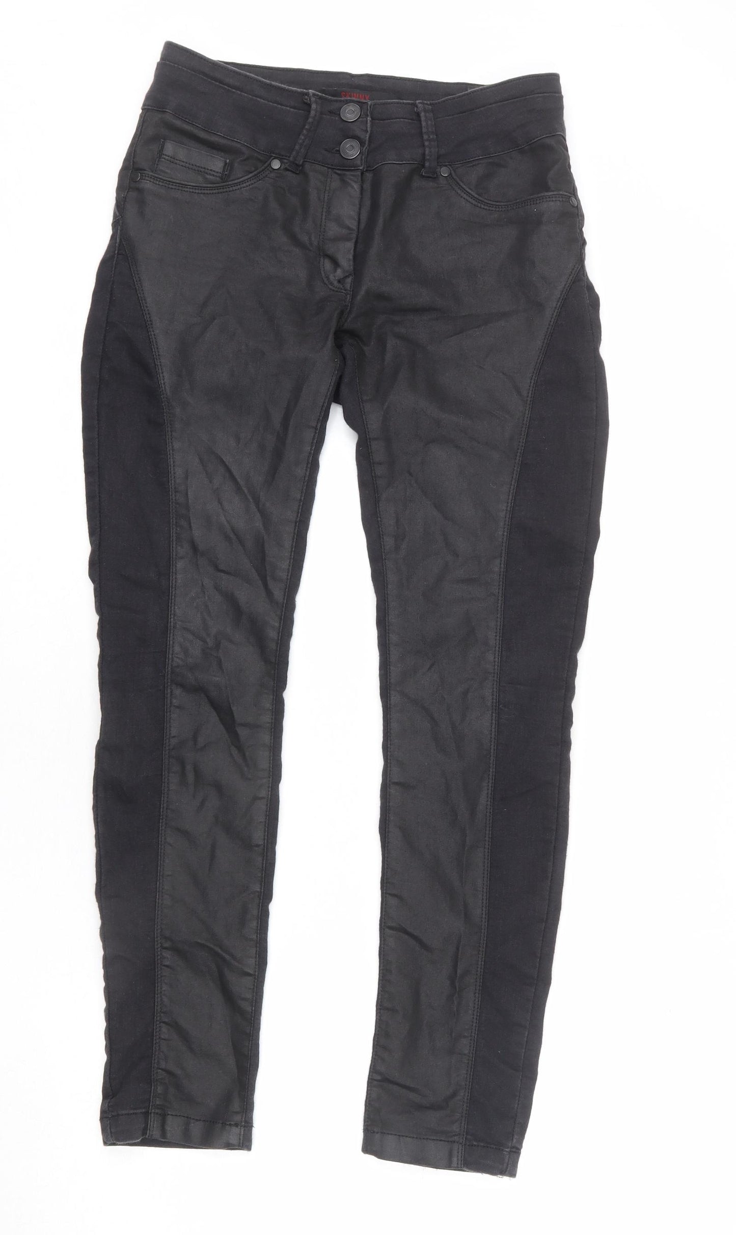 NEXT Womens Black Cotton Skinny Jeans Size 10 L27 in Regular Zip - Cut Out Detail, Shaping