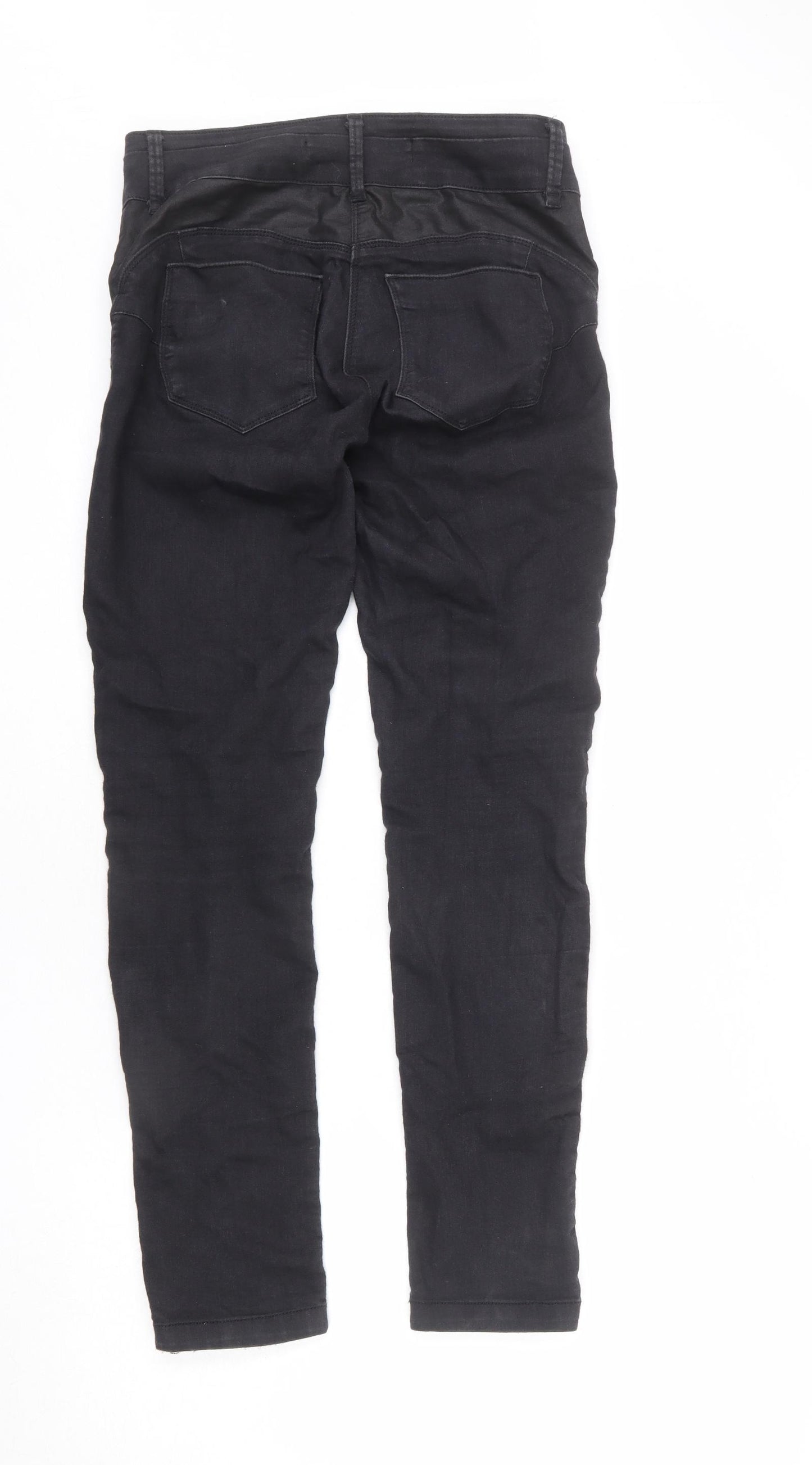 NEXT Womens Black Cotton Skinny Jeans Size 10 L27 in Regular Zip - Cut Out Detail, Shaping