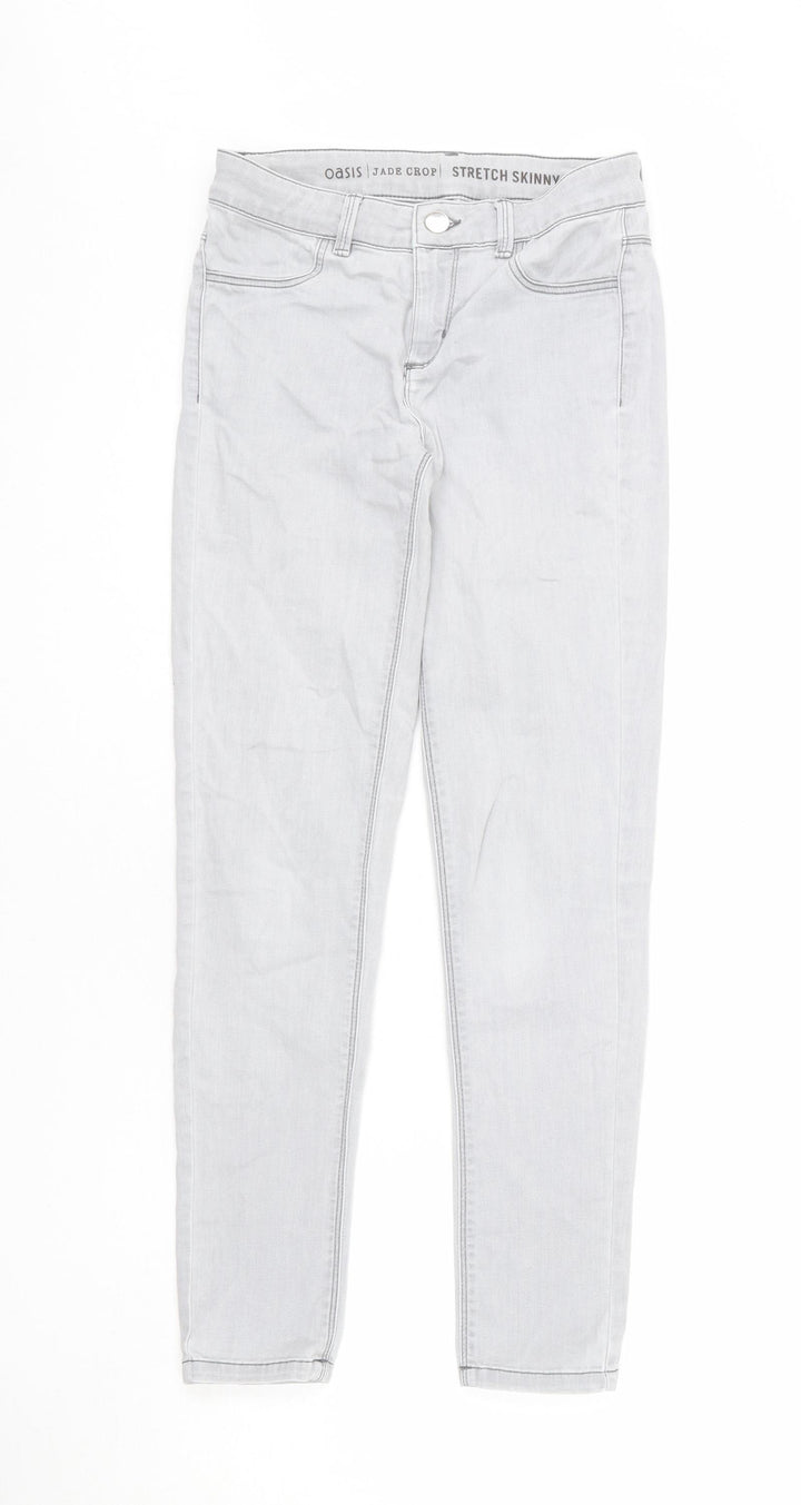 Oasis Womens Grey Cotton Skinny Jeans Size 8 L27 in Regular Zip - Crop