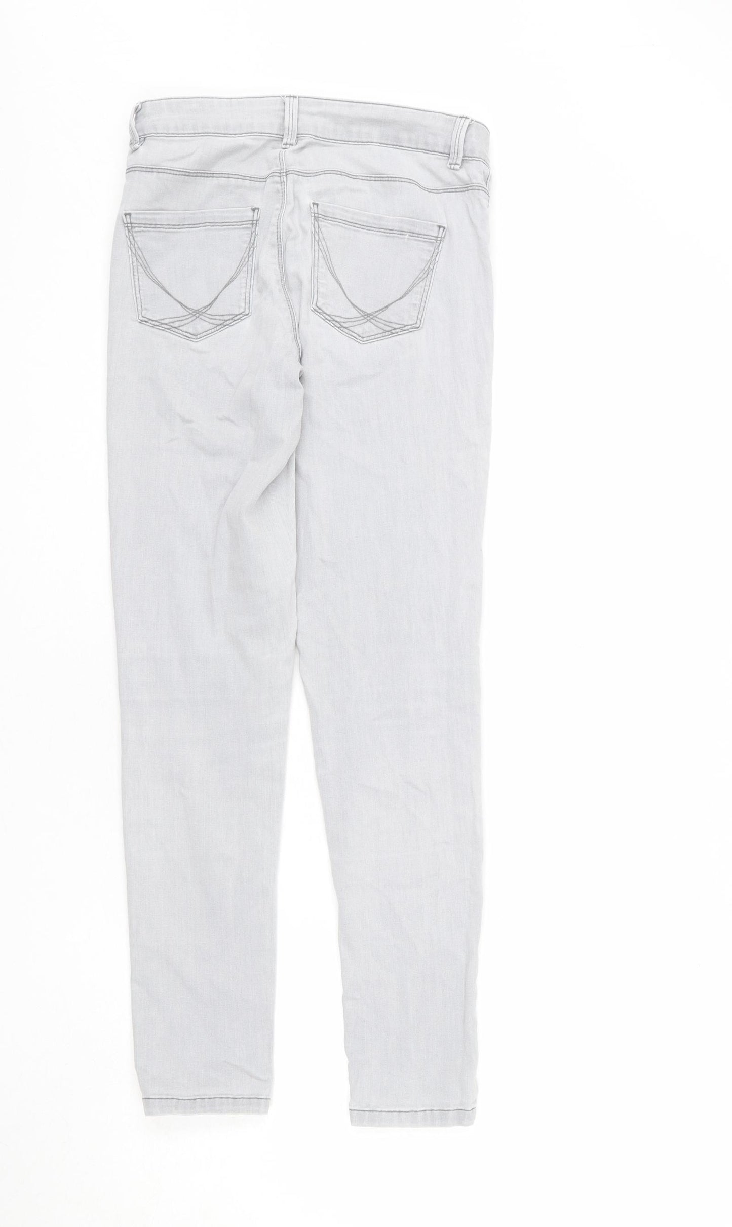 Oasis Womens Grey Cotton Skinny Jeans Size 8 L27 in Regular Zip - Crop
