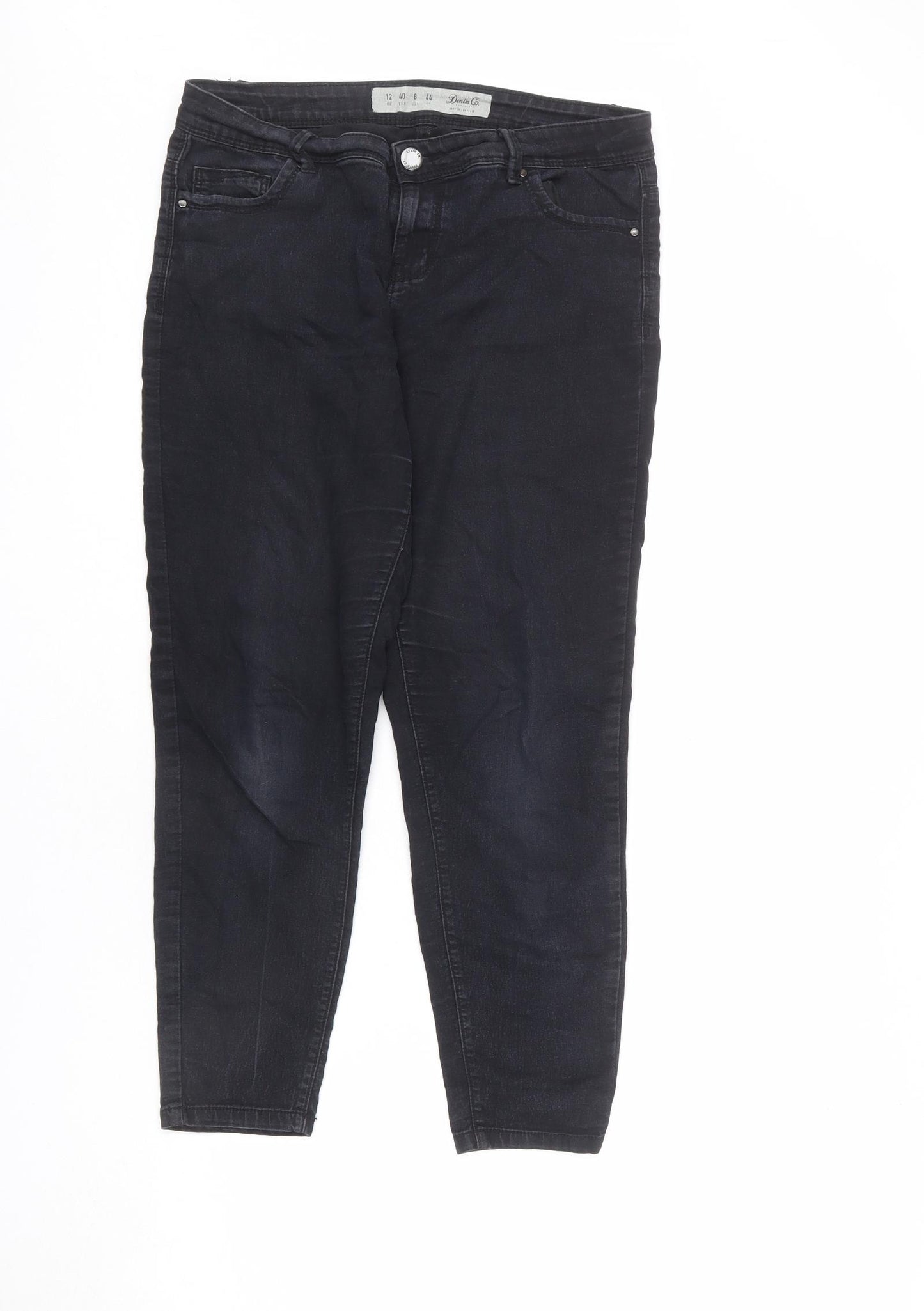 Denim & Co. Womens Black Cotton Skinny Jeans Size 12 L23 in Regular Zip - Short