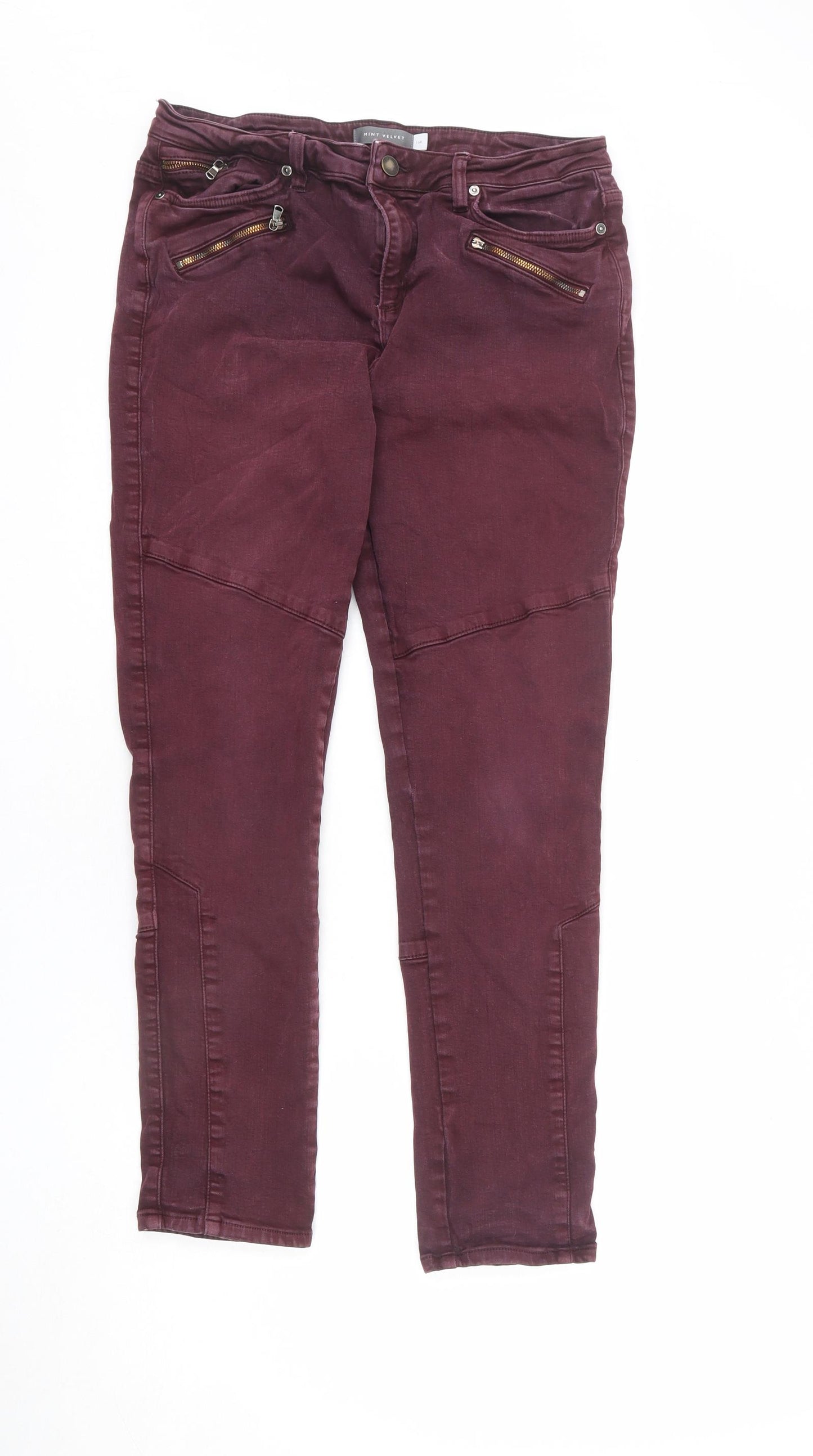 Mint Velvet Womens Red Cotton Skinny Jeans Size 16 L26 in Regular Zip - Stitch Detail