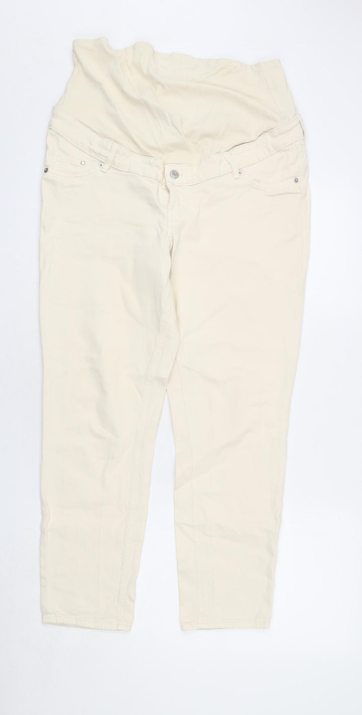 H&M Womens Beige Cotton Straight Jeans Size L L25 in Regular Button