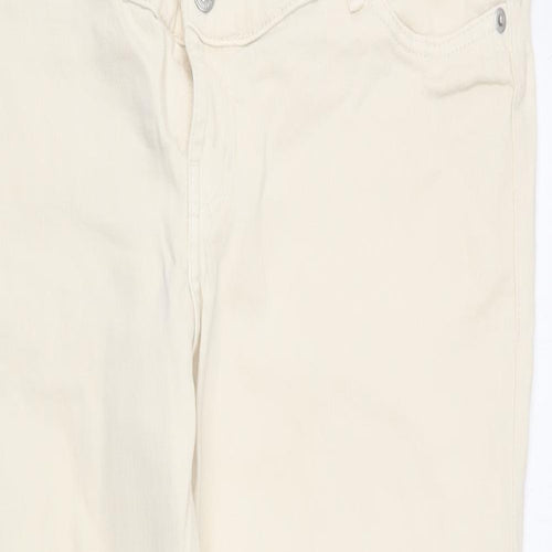 H&M Womens Beige Cotton Straight Jeans Size L L25 in Regular Button