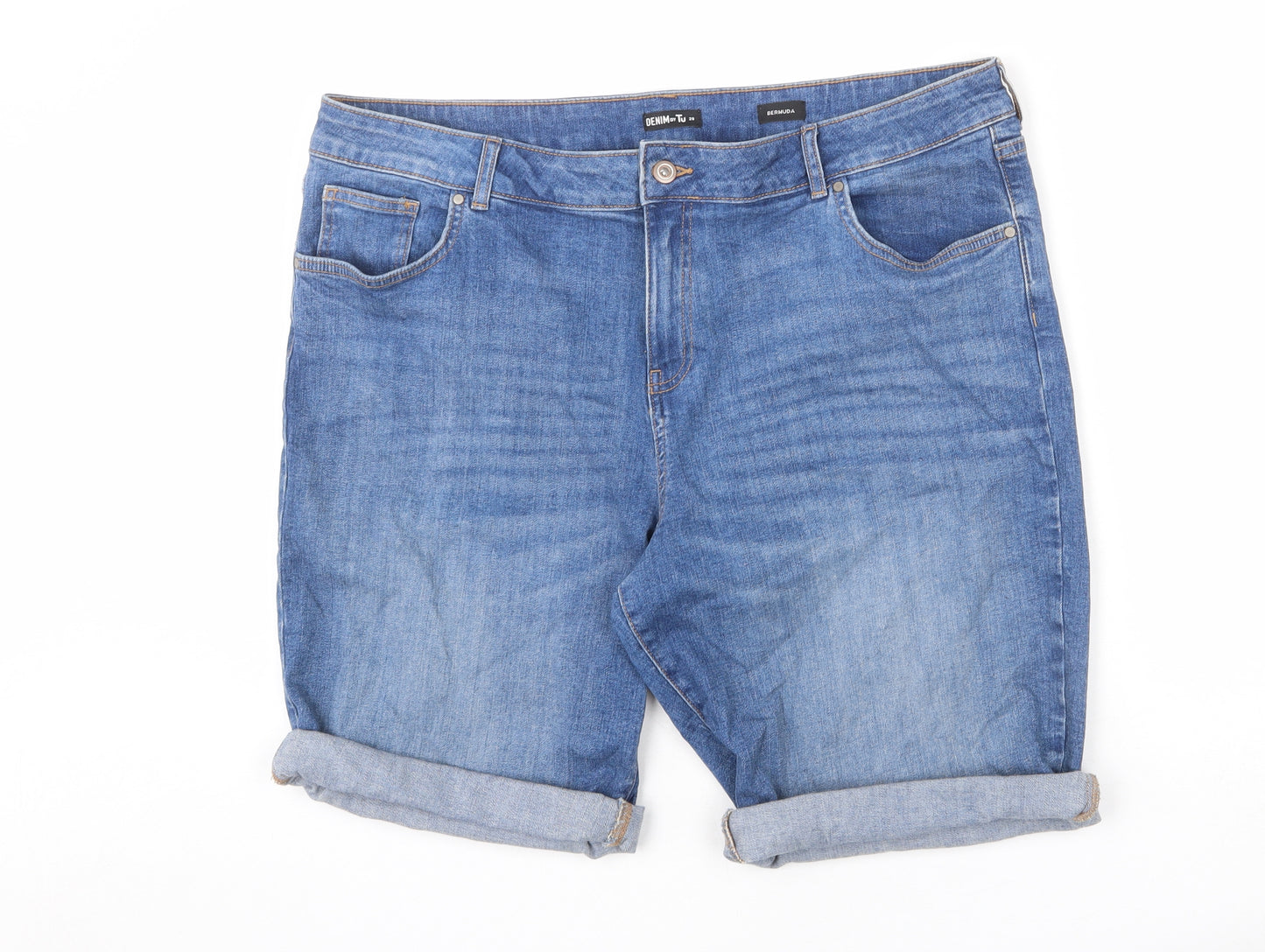 TU Womens Blue Cotton Bermuda Shorts Size 20 L6 in Regular Zip