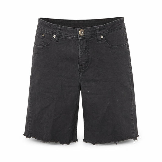 Front view of Christopher Blue women’s black cotton bermuda shorts, size UK 8, 9-inch leg regular zip - cut-off look