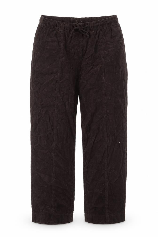 Front view of EWM women’s brown cotton trousers, size UK 37, in, 25-inch leg regular
