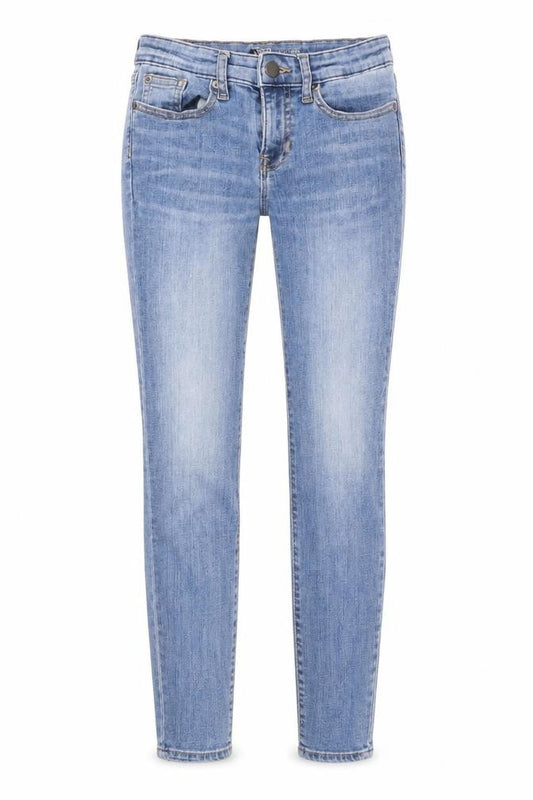 Front view of Gap women’s blue cotton skinny jeans, size UK 4, 27-inch leg regular zip - legging
