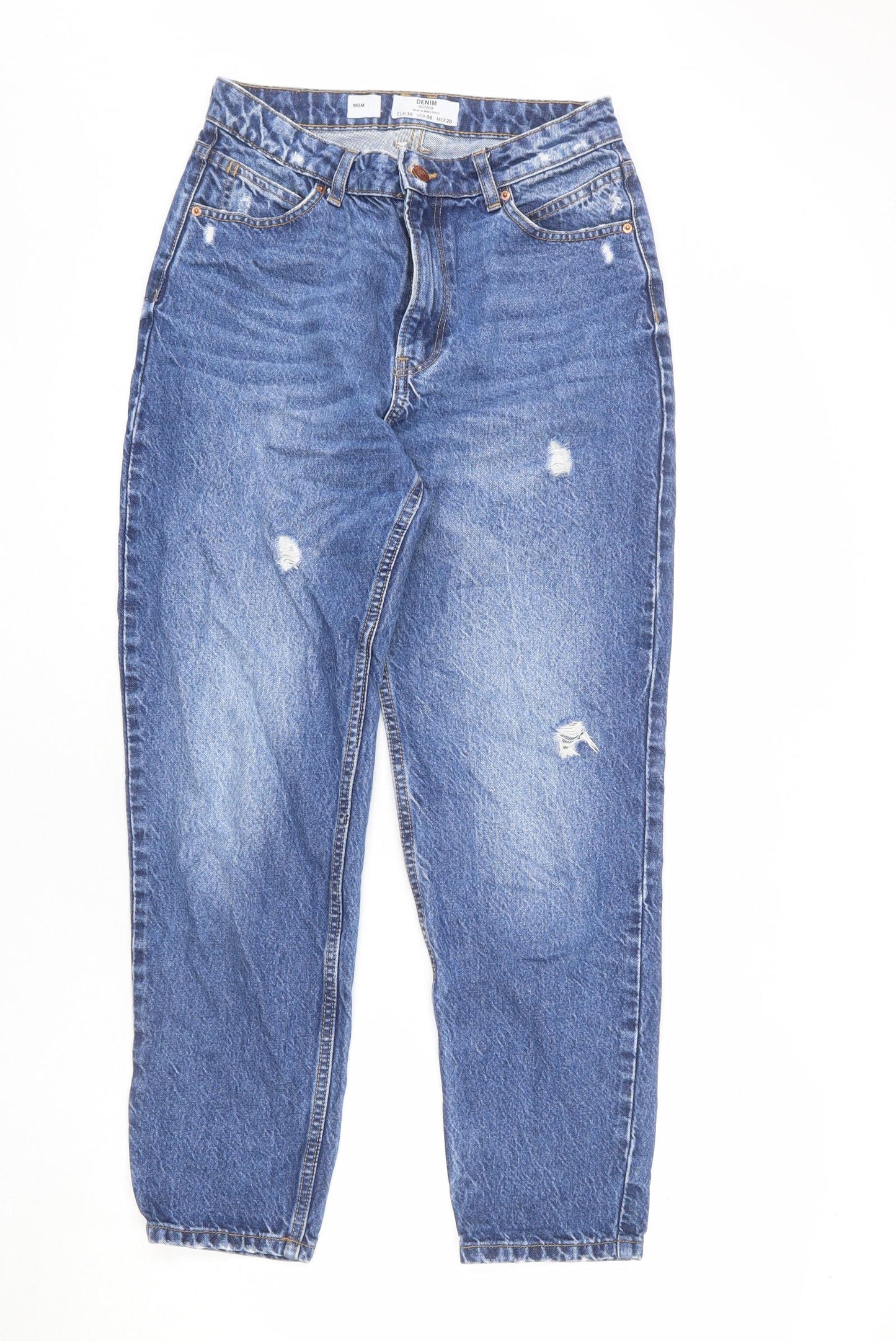 Bershka Womens Blue Cotton Mom Jeans Size 10 L26 in Regular Zip