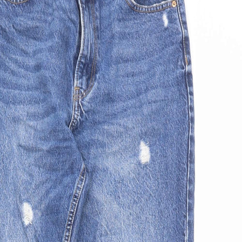 Bershka Womens Blue Cotton Mom Jeans Size 10 L26 in Regular Zip