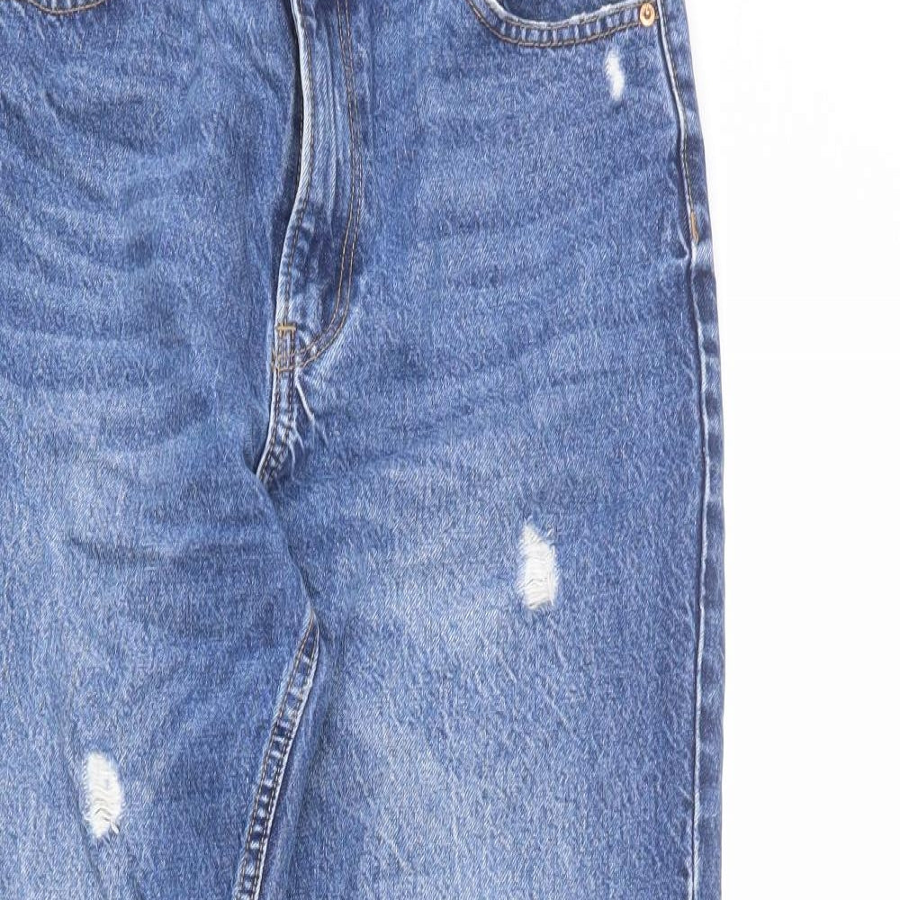 Bershka Womens Blue Cotton Mom Jeans Size 10 L26 in Regular Zip