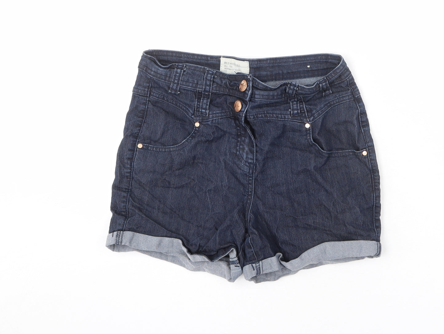 Red Herring Womens Blue Cotton Boyfriend Shorts Size 12 L3 in Regular Zip