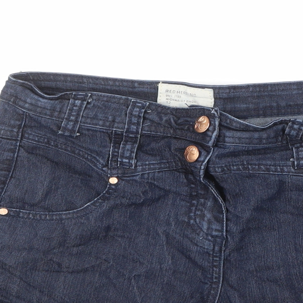 Red Herring Womens Blue Cotton Boyfriend Shorts Size 12 L3 in Regular Zip