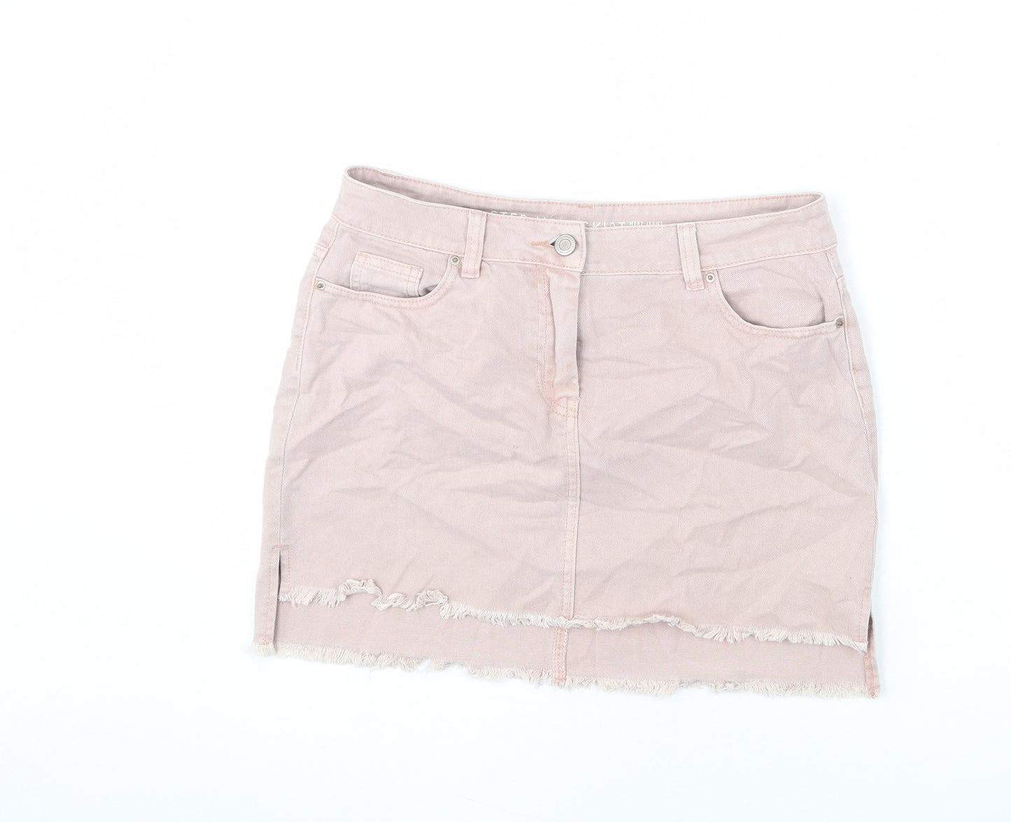 NEXT Womens Pink Cotton A-Line Skirt Size 12 Zip - Step Hem