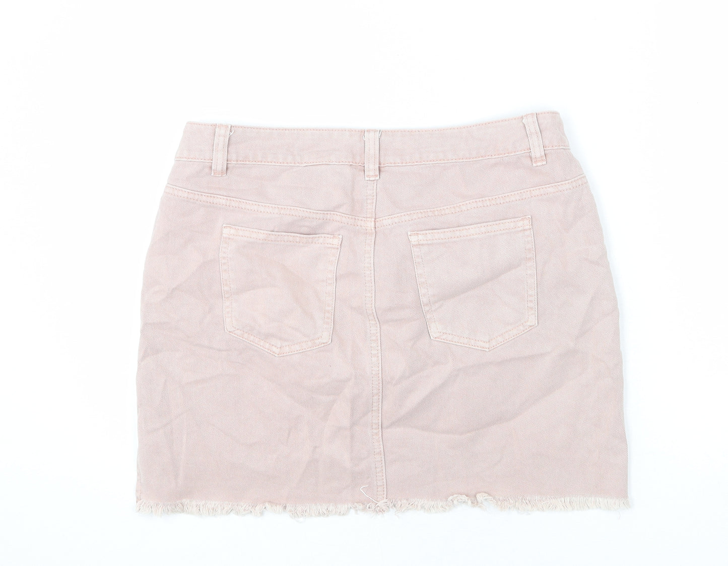 NEXT Womens Pink Cotton A-Line Skirt Size 12 Zip - Step Hem