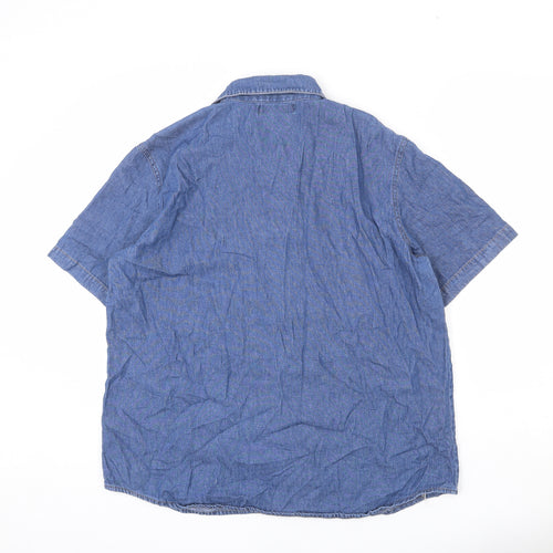 Bonmarché Womens Blue Cotton Basic Button-Up Size 18 Collared - Floral Embroidery