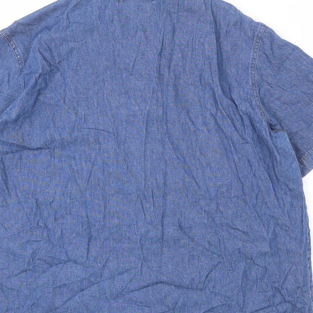 Bonmarché Womens Blue Cotton Basic Button-Up Size 18 Collared - Floral Embroidery