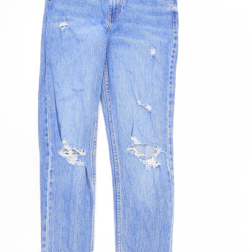 New Look Girls Blue Cotton Straight Jeans Size 14 Years L27 in Regular Zip - Distressed