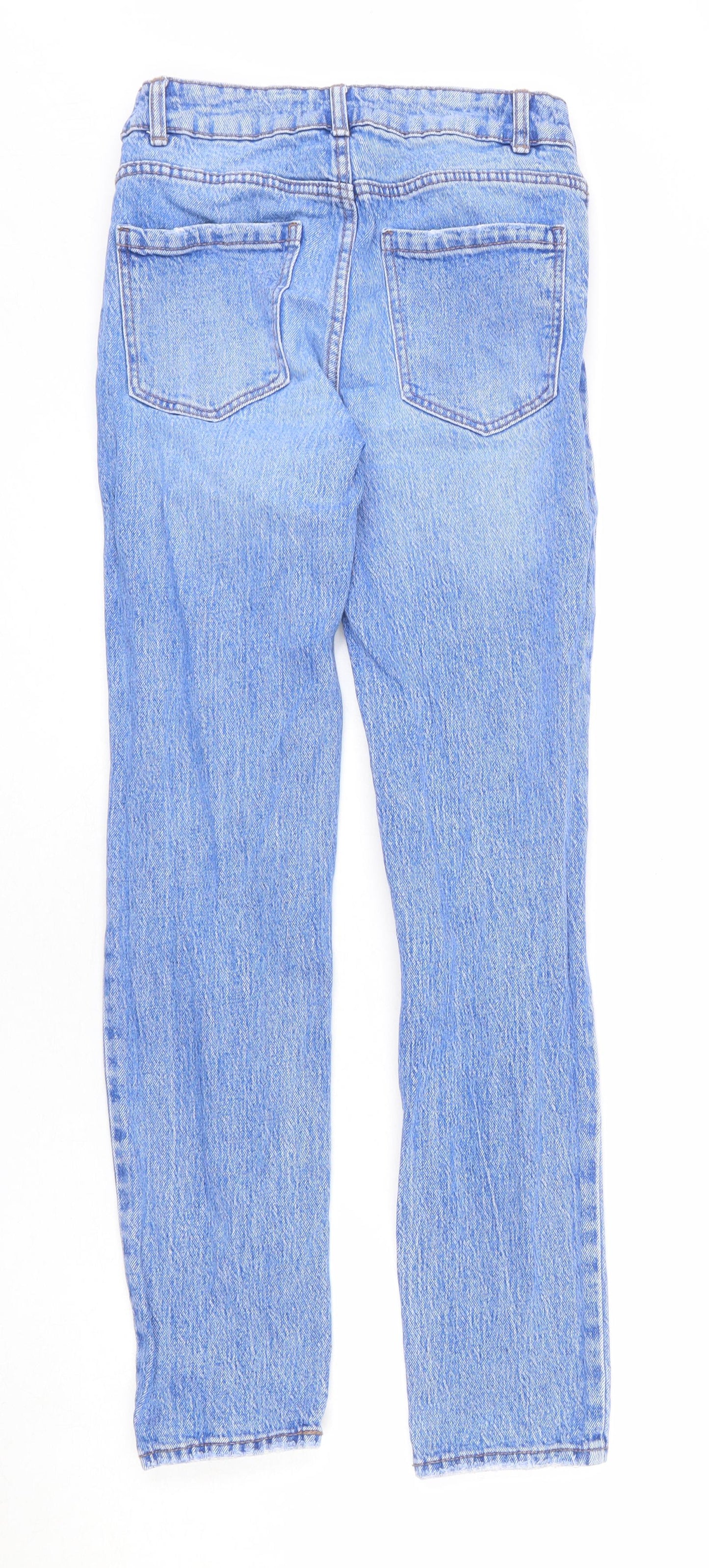 New Look Girls Blue Cotton Straight Jeans Size 14 Years L27 in Regular Zip - Distressed